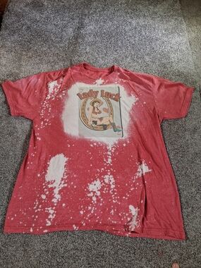 Lady Luck Graphic Bleached Short Sleeve Tee - Red
